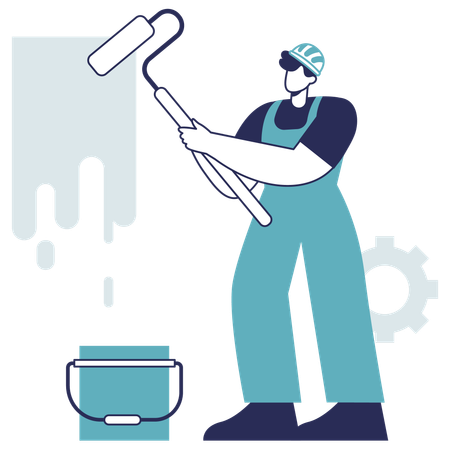 Worker doing wall painting  Illustration