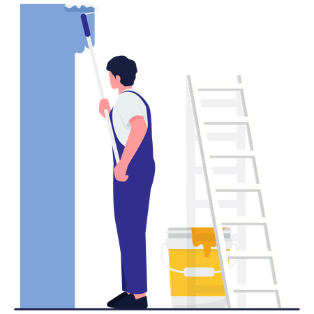 Worker doing Wall Painting Work  Illustration