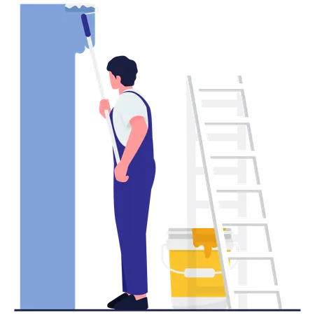 Worker doing Wall Painting Work  Illustration
