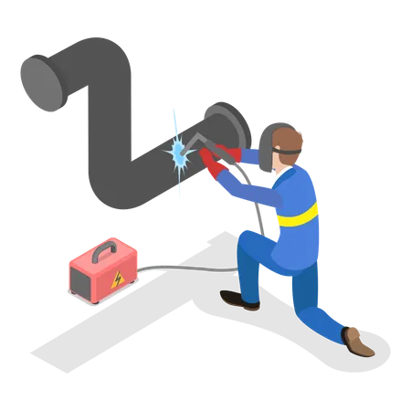 Worker doing welding using protective mask and gloves  Illustration