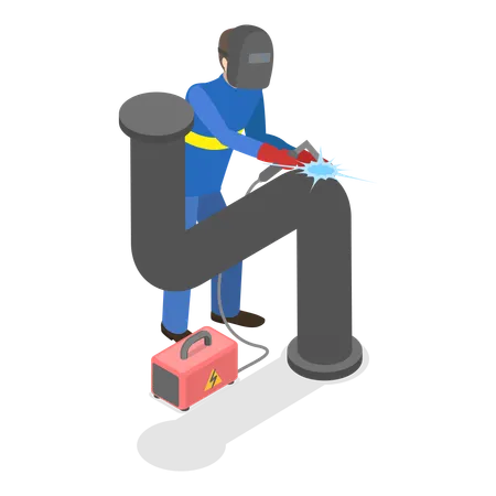 Worker doing welding using protective mask and gloves  Illustration