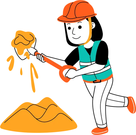 Worker Doing Work At Construction Site Illustration