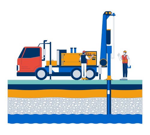 Worker drilling groundwater  Illustration