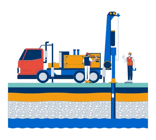 Worker drilling groundwater  Illustration