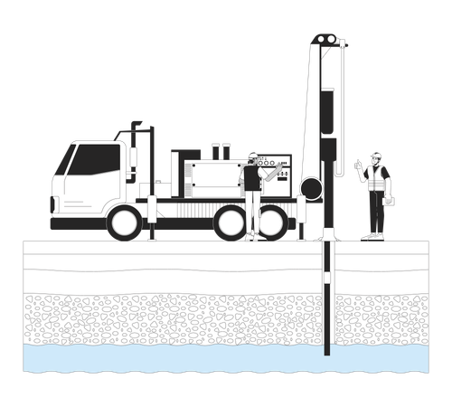 Worker drilling groundwater  Illustration