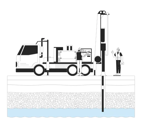 Worker drilling groundwater  Illustration