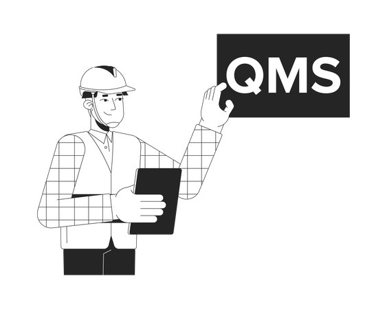 Worker explaining quality management system  Illustration