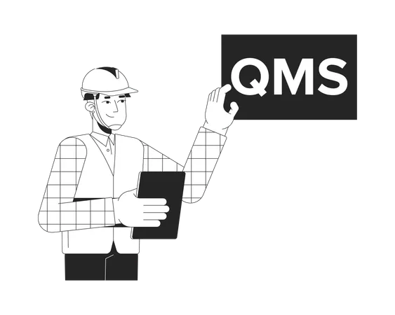 Worker explaining quality management system  Illustration