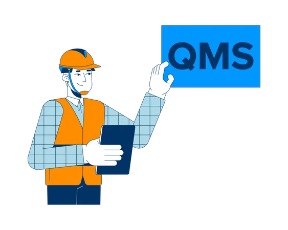 Worker explaining quality management system  Illustration