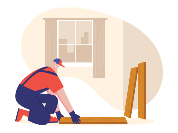 Worker fixing wooden tiles  Illustration