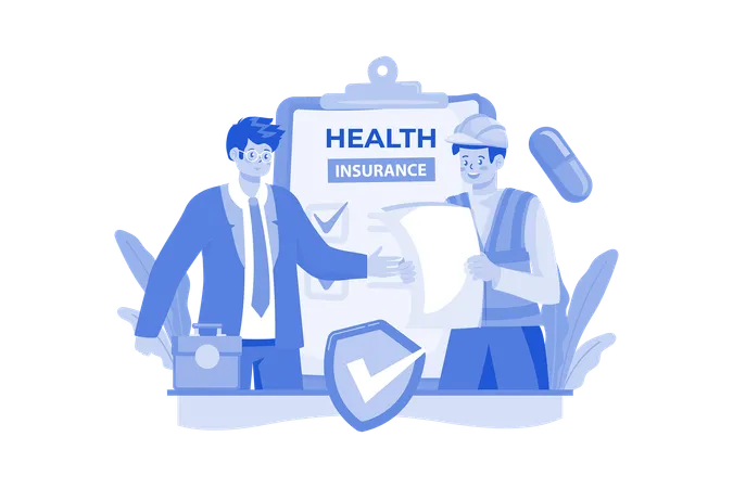 Worker Health Insurance Covering Employees Medical Expenses Illustration