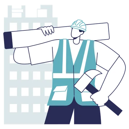 Worker holding bricks  Illustration