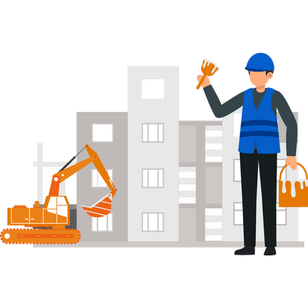 Worker holding bucket of paint  Illustration