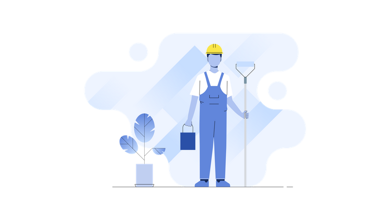 Worker holding digging tool  Illustration