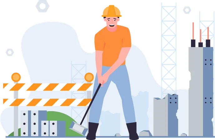 This Dynamic Illustration Showcases A Construction Worker Holding A Hammer On A Construction Site Perfect For Web Design Posters And Promotional Campaigns Related To The Construction Industry With Its Customizable Design And Versatility This Illustration Is An Excellent Tool For Promoting The Field Of Construction And Inspiring Individuals And Companies To Embrace The Latest Advancements In The Field Whether Used For Educational Or Promotional Purposes This Illustration Is Sure To Capture The Attention And Imagination Of Anyone Interested In The Exciting World Of Construction 일러스트레이션