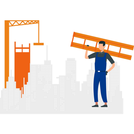 Worker holding ladder  Illustration