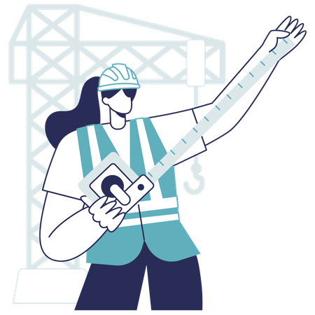 Worker holding measuring tape  イラスト
