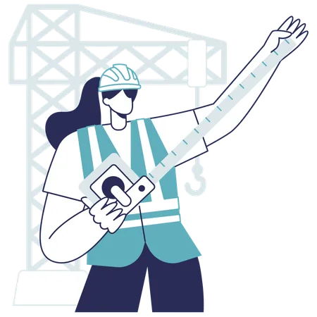 Worker holding measuring tape  イラスト