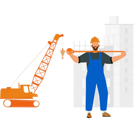 A Worker Is Holding A Measuring Tape Illustration
