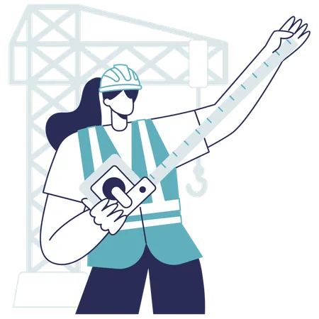 Worker holding measuring tape  Illustration