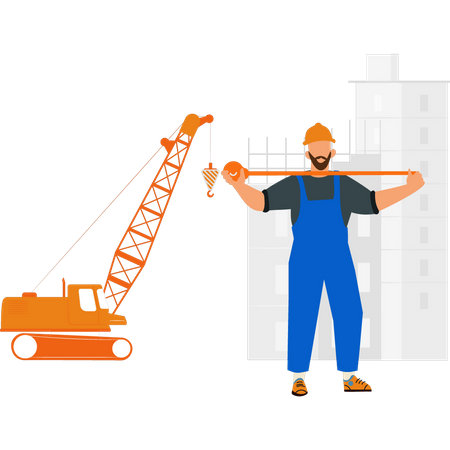 Worker holding measuring tape  イラスト