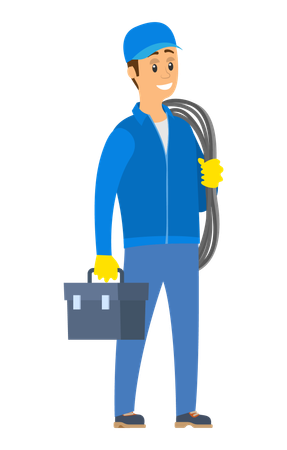 Worker holding rope and handbag  Illustration