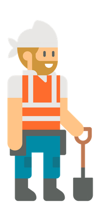 Worker holding shovel  Illustration