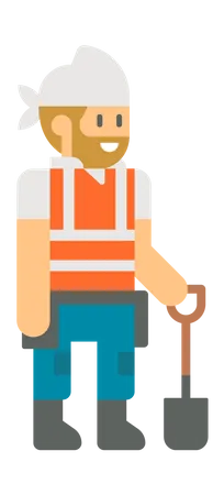 Worker holding shovel  Illustration