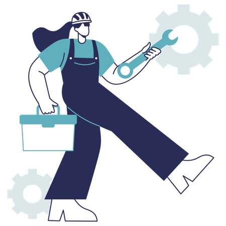 Worker holding toolbox  Illustration