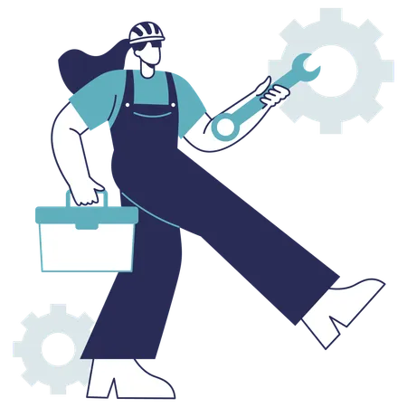 Worker holding toolbox  Illustration