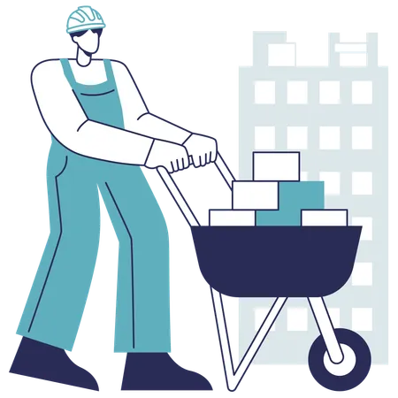 Worker holding wheelbarrow  Illustration