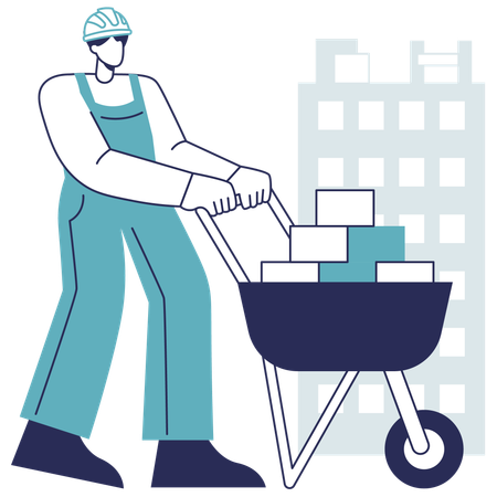 Worker holding wheelbarrow  Illustration