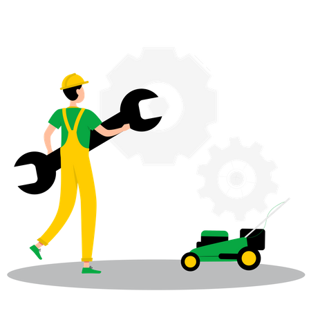 Worker holding wrench Illustration