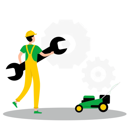 Worker holding wrench Illustration