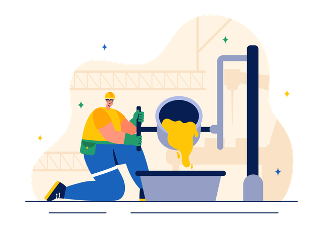 Worker Hot Steel Pouring  Illustration