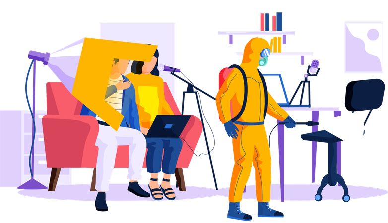Worker in chemical protection suit  Illustration