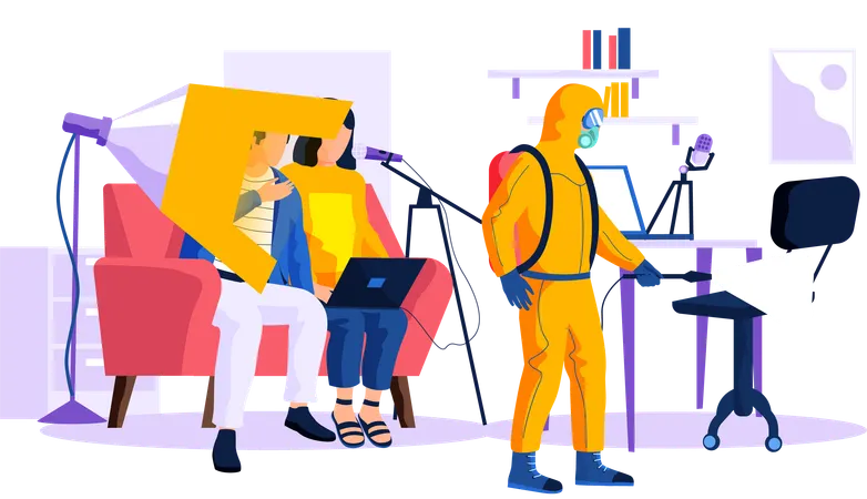 Worker in chemical protection suit  Illustration