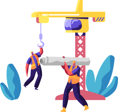 Worker in Hardhat Keep Crane and Carry Material for Build Work Illustration