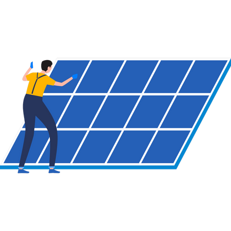 Worker inspects solar panel  Illustration