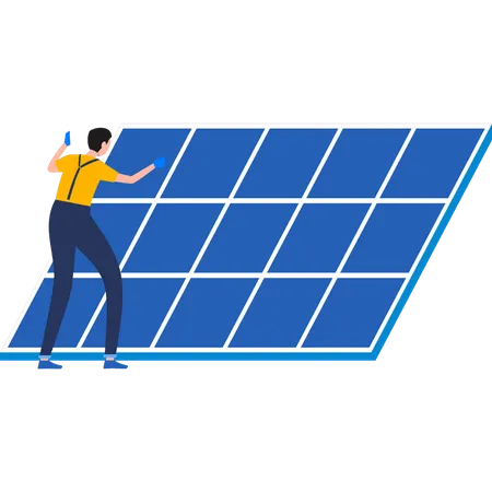 Worker inspects solar panel  Illustration