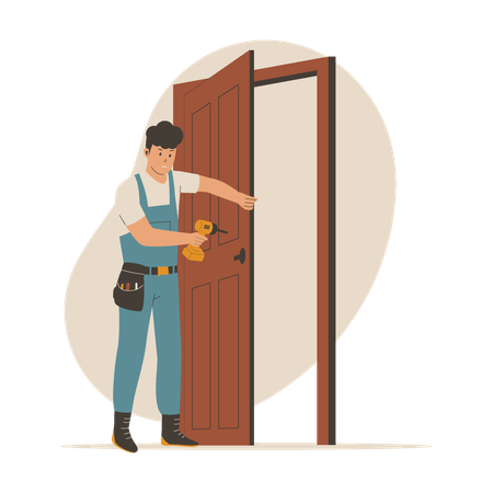 Worker installing doors  Illustration