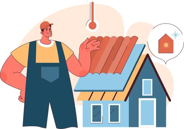 Worker installing rooftop to decrease heat  Illustration