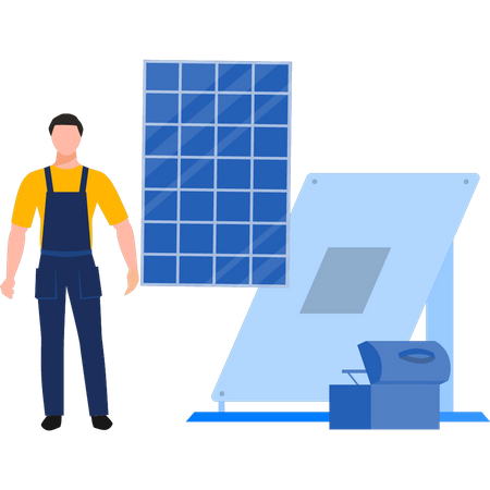 Worker installing solar  Illustration