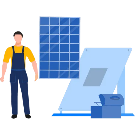 Worker installing solar  Illustration