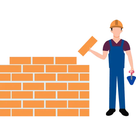 Worker is building a wall  イラスト