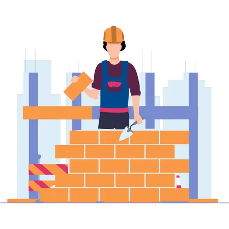 Worker is building a wall  Illustration