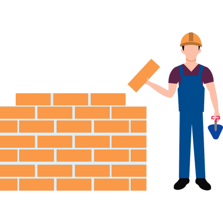 Worker is building a wall  Illustration