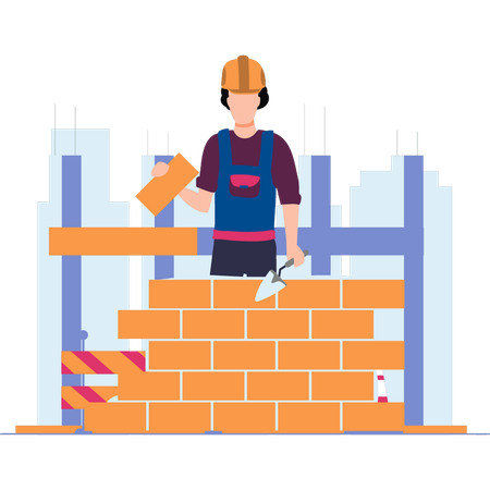 Worker is building a wall  イラスト