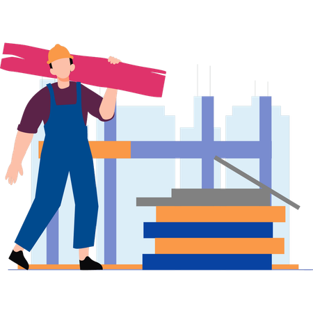 Worker is carrying a wood piece  Illustration
