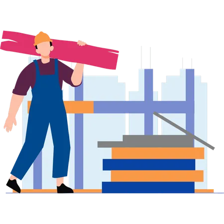 The Worker Is Carrying A Wood Piece Illustration